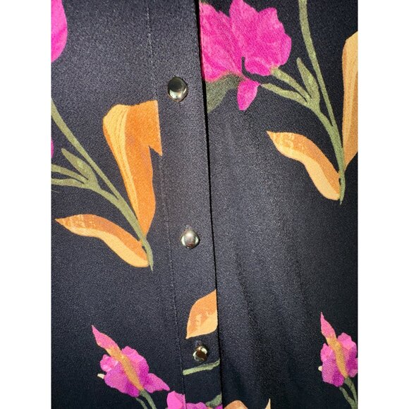 Susan Graver Floral Print Button Front Dress‎ Jacket Cardigan Black Stretch XS - Picture 4 of 7
